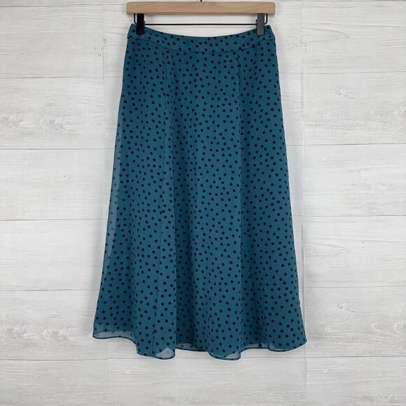 Boden Serena Midi Skirt US 4P Green Polka Dot Chiffon Flare A Line Flowy NWT - Picture 14 of 16